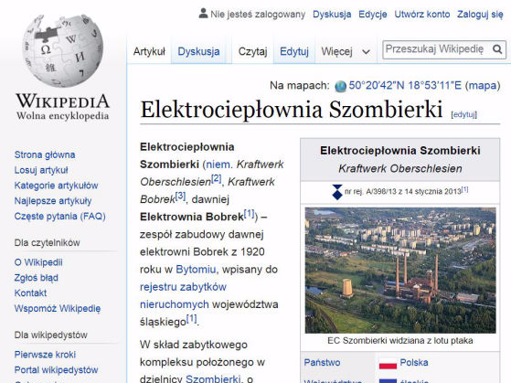 Opis Elektrocieplowni Szombierki Bytom na Wikipedii